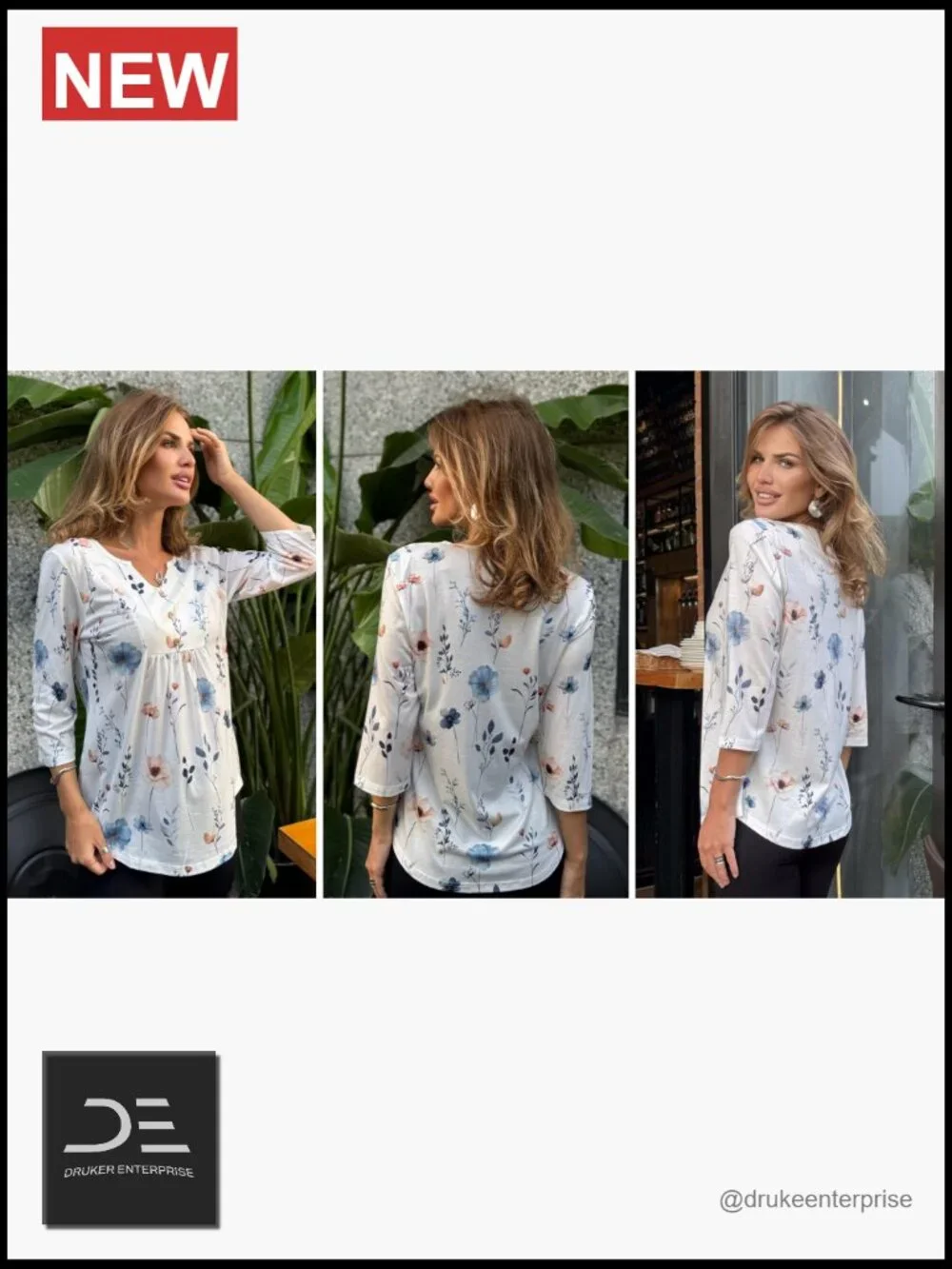 Womens 3/4 Sleeve V Neck Pleated Tunic Tops Dressy Casual Blouses - Picture 7 of 7
